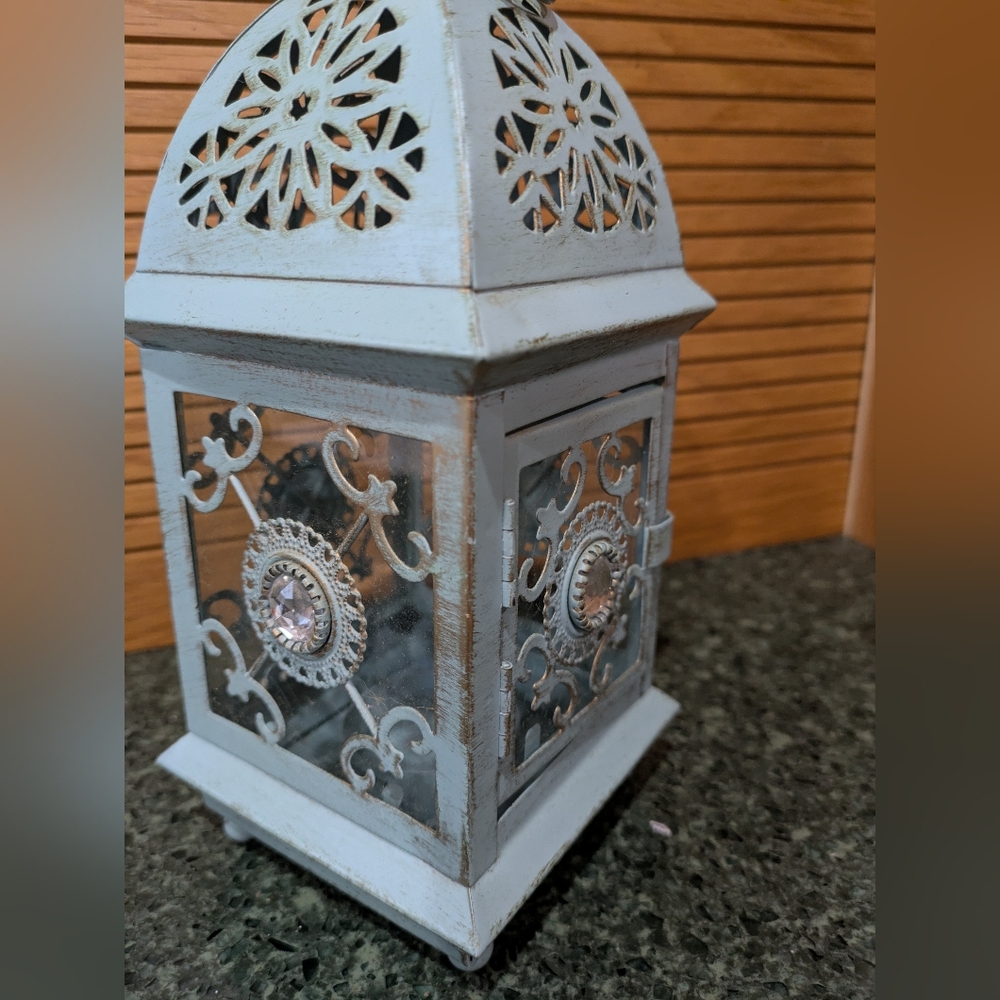 Pier 1 Cutwork Metal Votive Candle Lantern. Hanging or Tabletop. - Picture 8 of 10